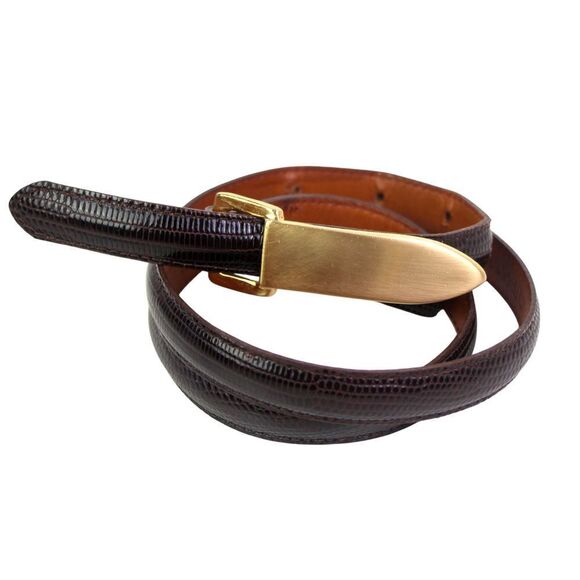 GUESS BROWN REAL LEATHER SNAKE PRINT 5/8"Wd SKINNY CASUAL WOMEN'S BELT Sz M(83T - Picture 1 of 16